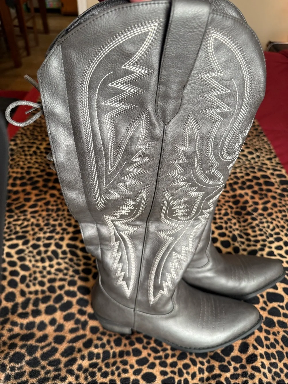 Women’s MissHeel Over the Knee Faux Leather Cowgirl Boots (Adjustable Wide Calf)